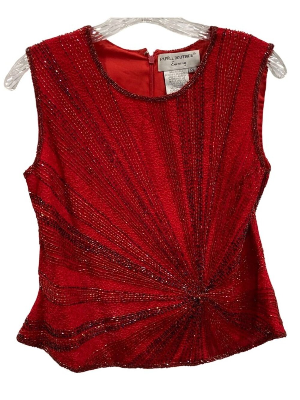 Vtg 90s Embellished Glam Silk Top PL Red Sequin Vibrant Evening Festive Cocktail